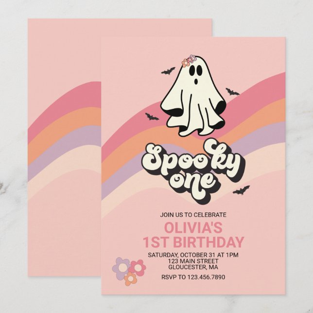 Invitation groovy Fantôme rétro Halloween Épouvantable Un Ann (Devant / Derrière)