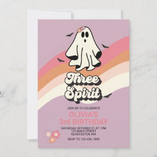 Invitation groovy Fantôme rétro Halloween Trois Esprit Annive