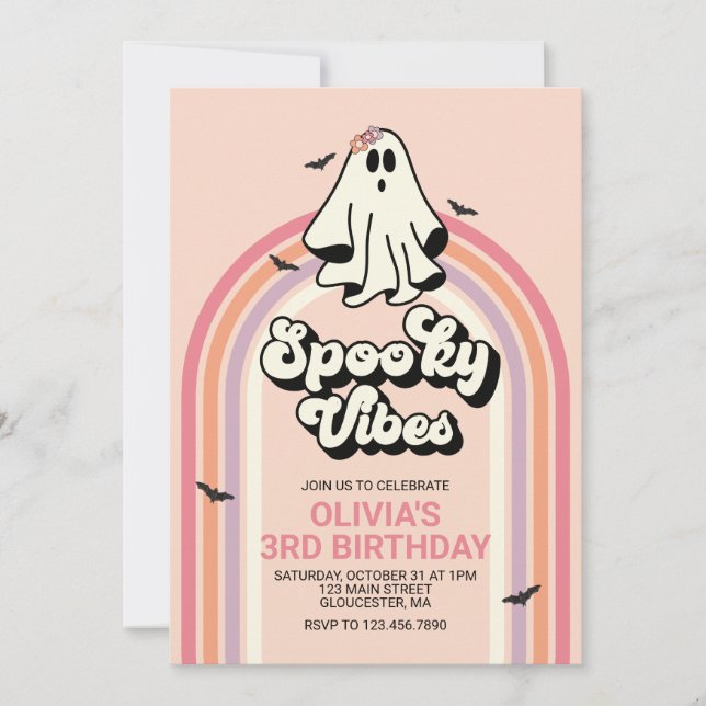 Invitation groovy Fantôme rétro Halloween Vibes effrayantes A (Devant)