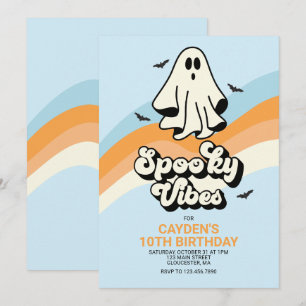 Invitation groovy Fantôme rétro Halloween Vibes Ensorcelantes