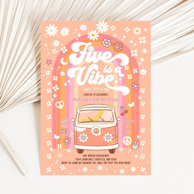 Invitation Groovy Five est un bus Vibe Van pour le 5ème anniv (Créateur téléchargé)