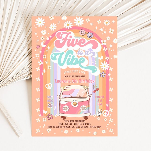 Invitation Groovy FIVE est une ambiance Daisy 5e anniversaire (Créateur téléchargé)