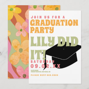 Invitation Groovy Floral 80s Rétro Vintage Diplômé