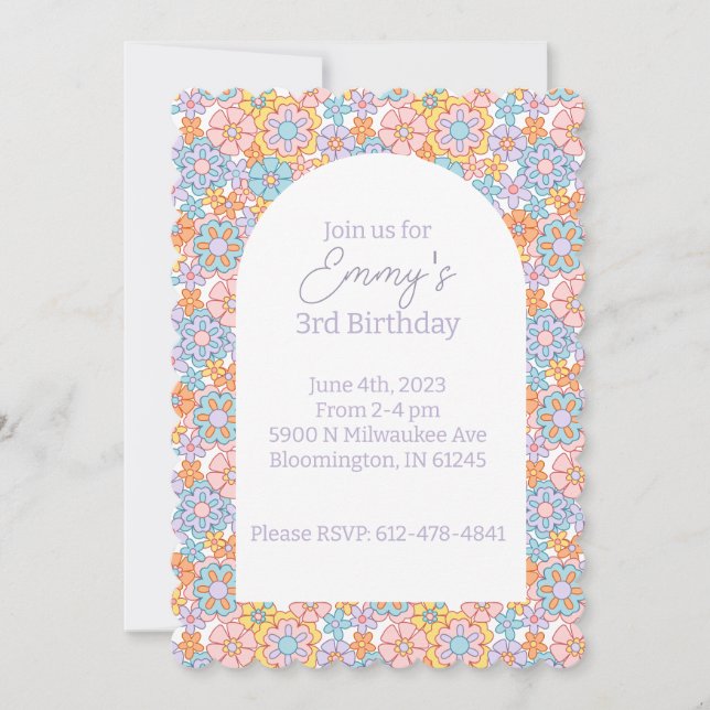 Invitation Groovy Flower Power Rétro (Devant)