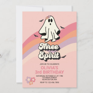Invitation groovy Ghost rétro Halloween Trois Esprits Anniver