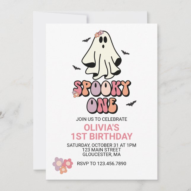 Invitation Groovy Ghost Spooky One Anniversaire d'Halloween (Devant)