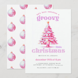 Invitation Groovy Little Christmas Pink Disco Soirée de Noël