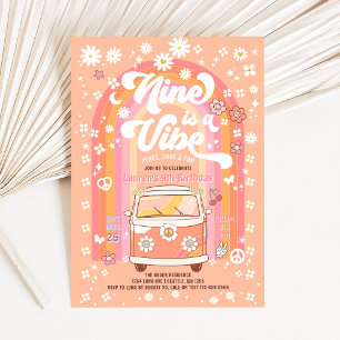 Invitation Groovy Nine est un anniversaire de bus Vibe Van 9