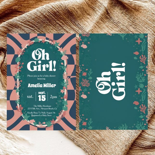 Invitation Groovy Oh Girl! Under the Sea Retro Baby Shower (Créateur téléchargé)
