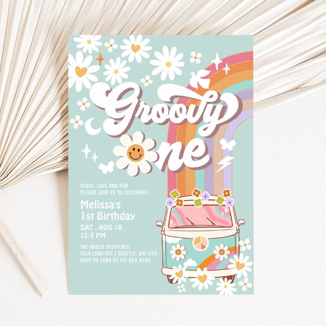 Invitation Groovy ONE 1er Anniversaire Hippie 1er  (Créateur téléchargé)