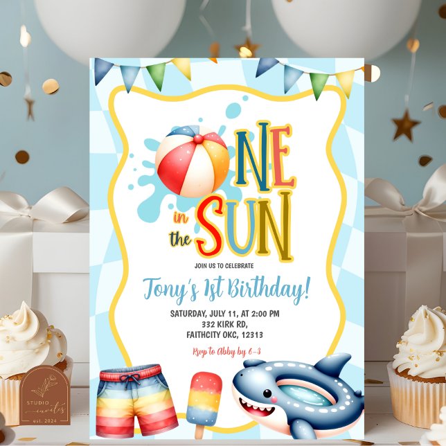 Invitation Groovy One au soleil Fête de Piscine (Créateur téléchargé)