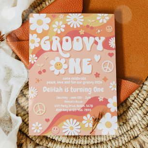 Invitation Groovy One Daisy Floral 70s Paix Hippie Anniversai