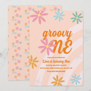 Invitation Groovy One Floral Premier Anniversaire Fête Rétro