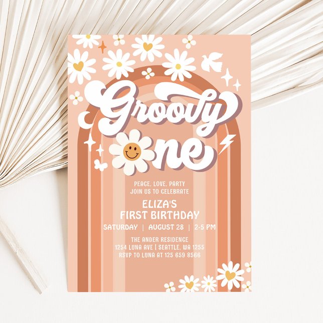 Invitation Groovy ONE Hippie 70s Rétro 1er Anniversaire (Créateur téléchargé)