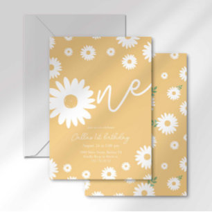 Invitation Groovy One Rétro Daisy Bohème Premier Anniversaire