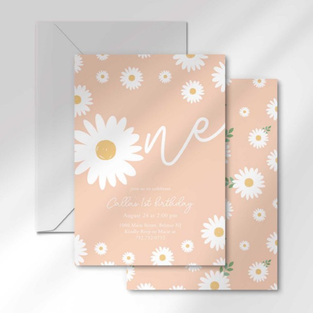 Invitation Groovy One Rétro Daisy Bohème Premier Anniversaire (Créateur téléchargé)