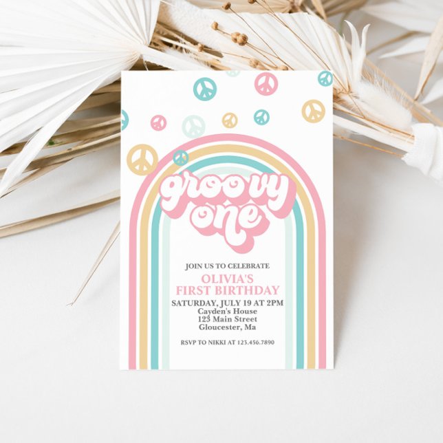 Invitation Groovy One Retro Été Arc-en-ciel (Créateur téléchargé)