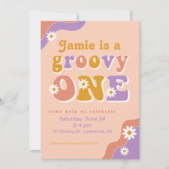 Invitation Groovy One Retro First Birthday Invite (Devant)