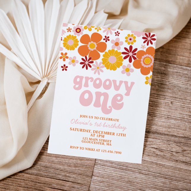 Invitation Groovy One Rétro Floral 1er Anniversaire (Créateur téléchargé)