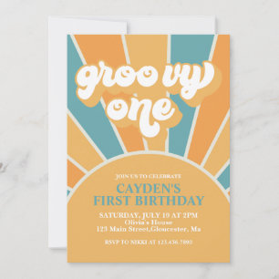 Invitation Groovy One Rétro Garçon Premier Anniversaire