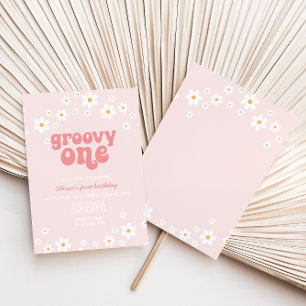 Invitation Groovy One Retro marguerite boho floral premier an