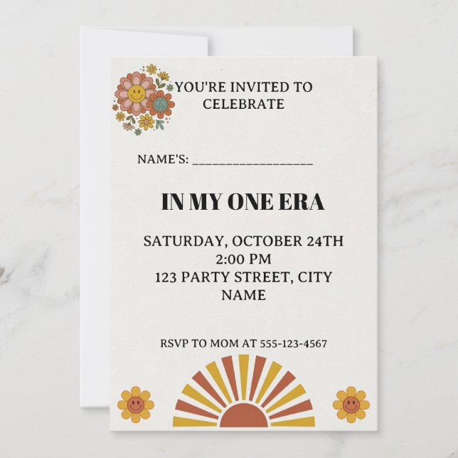 Invitation groovy pour le 1er anniversaire de My O (Devant)