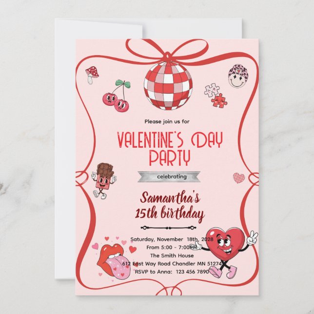 Invitation groovy pour une fête de la Saint-Valent (Devant)