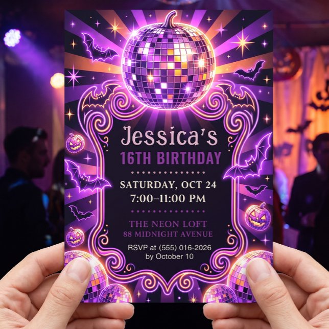 Invitation Groovy Purple Disco Pumpkin pour un Swe (Créateur téléchargé)