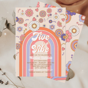Invitation Groovy rétro aquarelle cinq est une ambiance bébé 