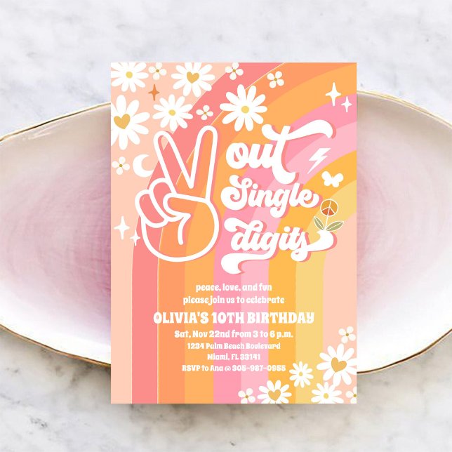 Invitation Groovy Retro Daisy 10e Anniversaire (Créateur téléchargé)