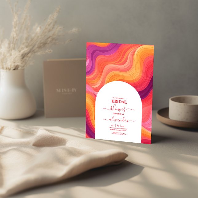 Invitation Groovy Rétro Rose et Orange Arche de Mariage (Créateur téléchargé)
