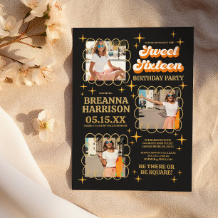 Invitation Groovy Retro Typographie Anniversaire Sweet Sixte