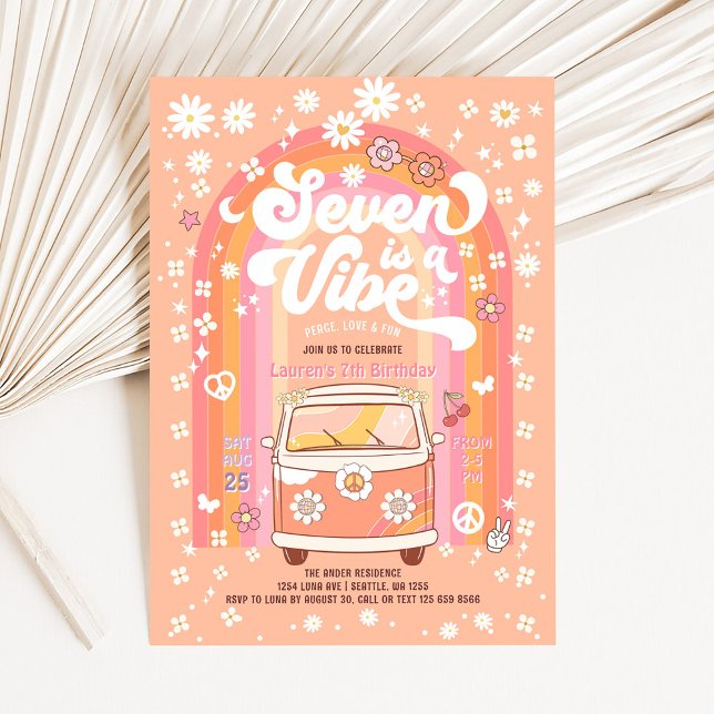 Invitation Groovy Seven est un bus Vibe Van pour le 7ème anni (Créateur téléchargé)