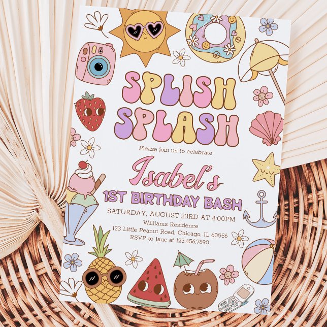 Invitation Groovy Splish Splash Beach Bash Anniversaire (Créateur téléchargé)