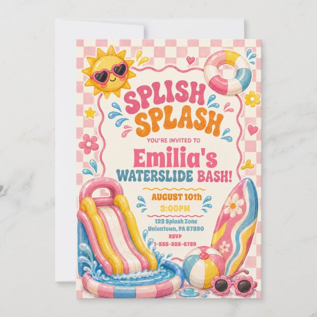 Invitation Groovy Splish Splash Fille Anniversaire (Devant)