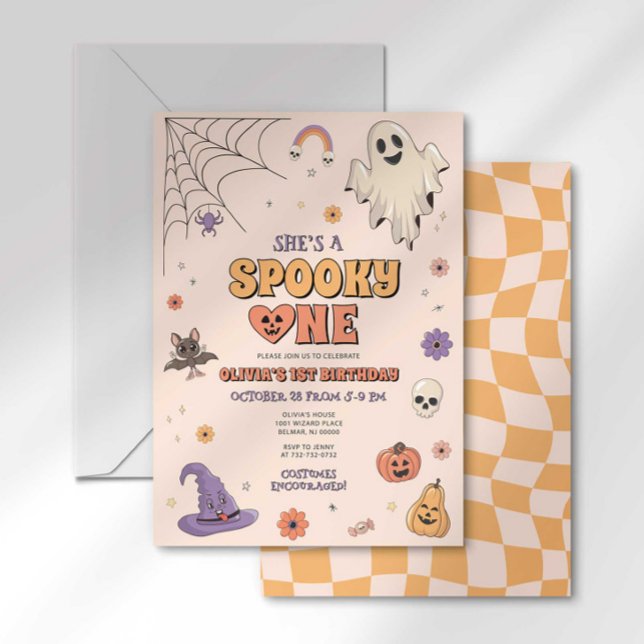 Invitation Groovy Spooky One Halloween Premier Anniversaire (Créateur téléchargé)
