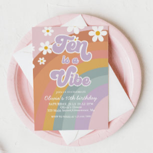 Invitation Groovy Ten est une ambiance Arc-en-ciel Rétro 10e 