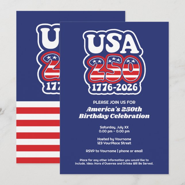 Invitation  Groovy USA 250 - America's 250th Birthday Party (Devant / Derrière)