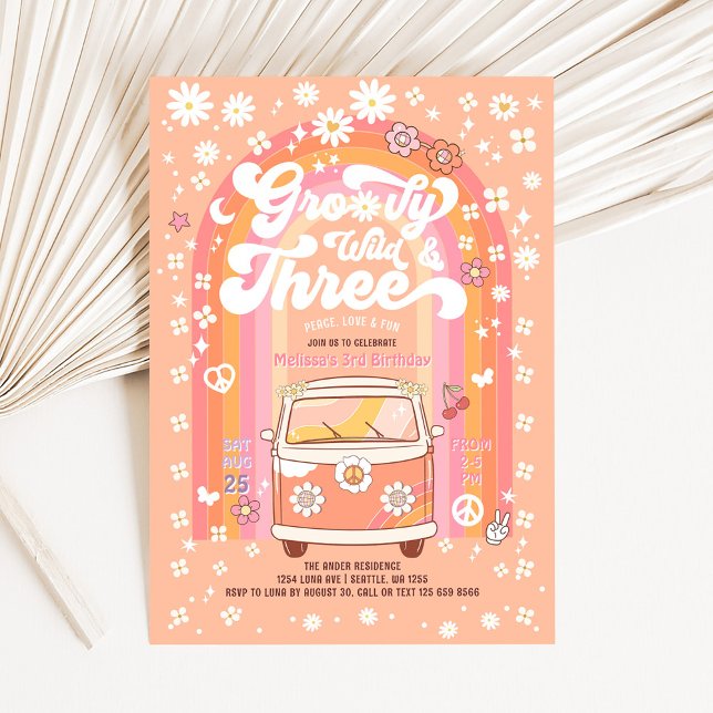 Invitation Groovy Wild et Three Van Bus 3e Anniversaire (Créateur téléchargé)