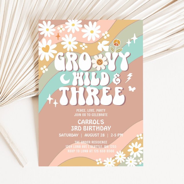 Invitation Groovy Young Wild et Trois 3e Anniversaire (Créateur téléchargé)