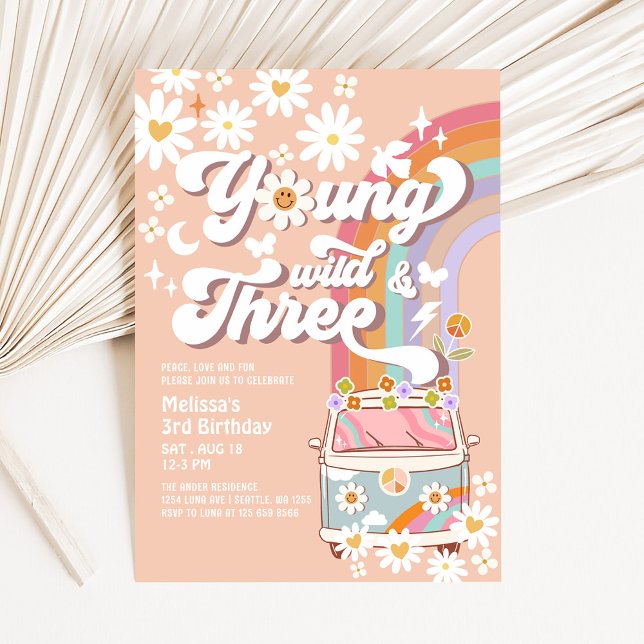 Invitation Groovy Young Wild et Trois 3e Anniversaire (Créateur téléchargé)