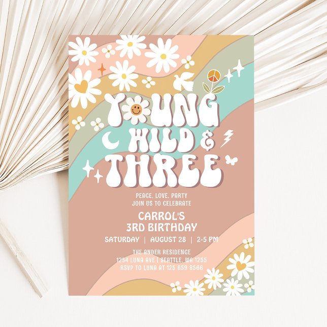 Invitation Groovy Young Wild et Trois 3e Anniversaire (Créateur téléchargé)