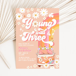 Invitation Groovy Young Wild et Trois Daisy 3ème Anniversaire