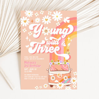 Invitation Groovy Young Wild et Trois Daisy 3ème Anniversaire