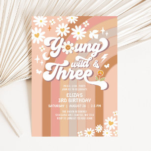 Invitation Groovy Young Wild et Trois Mauve 3e Anniversaire
