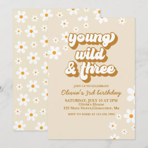 Invitation Groovy Young Wild Trois Retro Daisy 3ème Anniversa