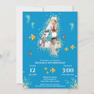 Invitation Gros 4ème Collage Photo Anniversaire sous la mer