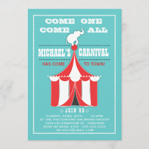 Invitation Gros Carnaval fête d'anniversaire Turquoise   Roug