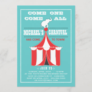 Invitation Gros Carnaval fête d'anniversaire Turquoise | Roug