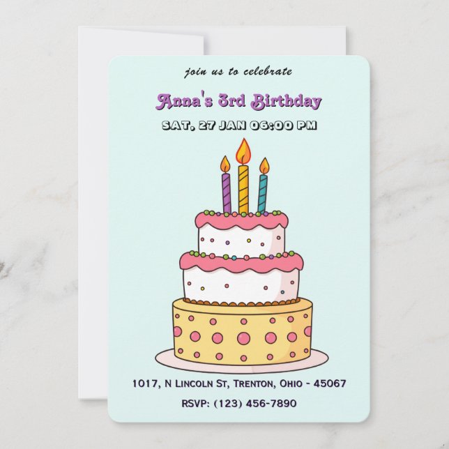 Invitation Gros gâteau d'anniversaire avec bougies (Devant)